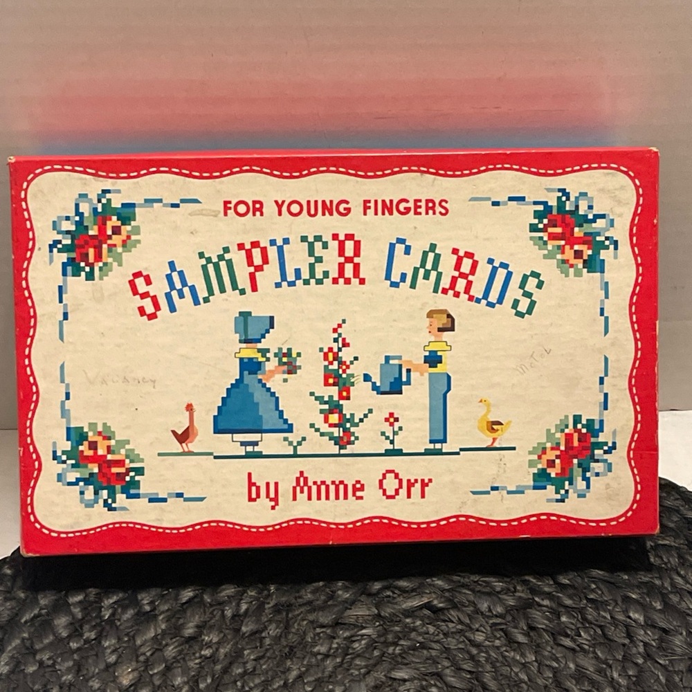 1951 How to make Sampler Cards Needlepoint by - Anne Orr Red Decorative Box